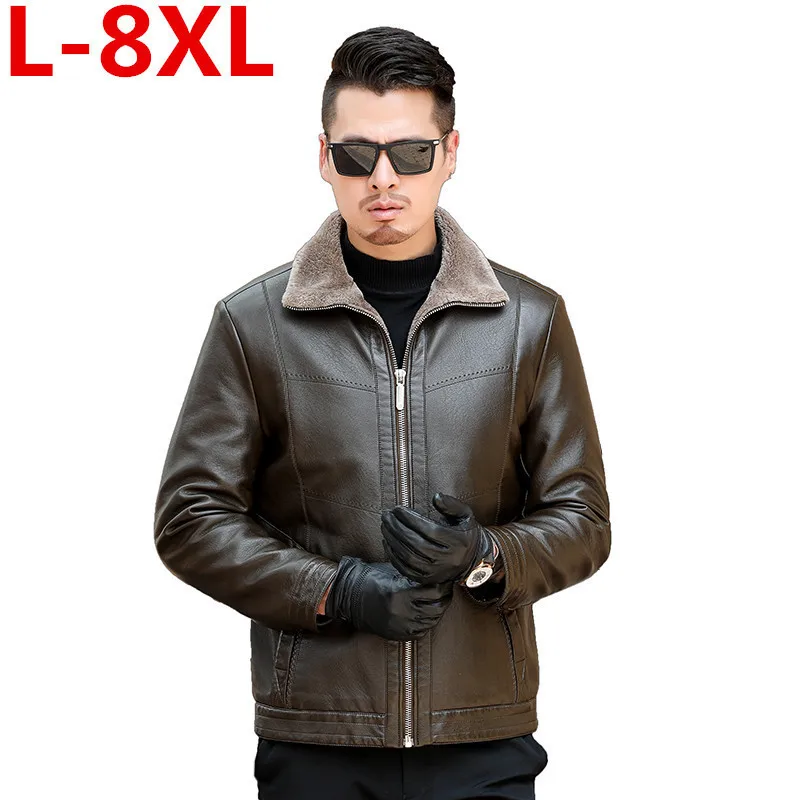 

plus size 8XL 7XL 6XL 5XL HOT Winter Men New Leisure Fashion Removable Cap Sheepskin Fur One Jacket large big size