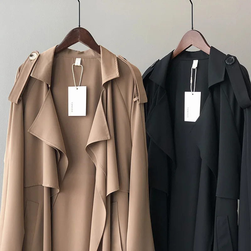 Johnature Korean Vintage Loose Sashes Women Trench 2025 Autumn New Loose Turn-down Collar Long All Match Female Coats