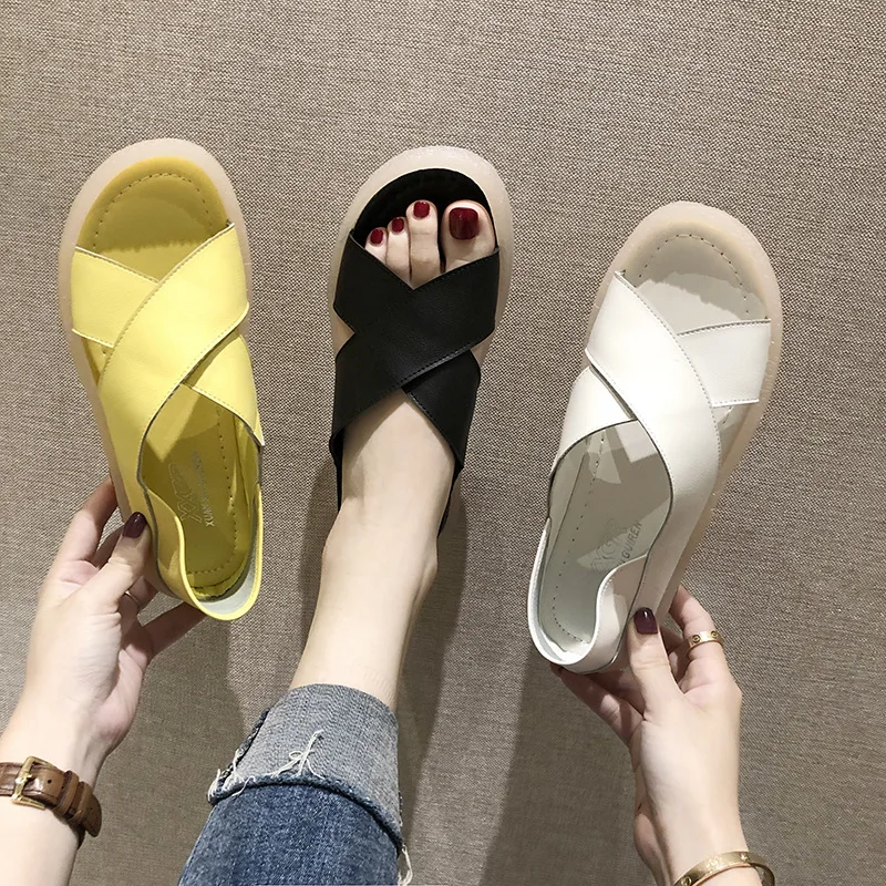 

Mu zi yi 1922 Fashion WOMEN'S Shoes Sandals Summer New Style Sandals Open Toe Flat Cover Heel Lazy A- line Correction Code