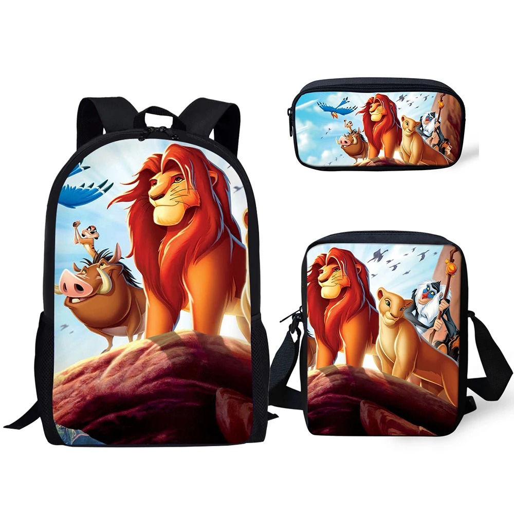 

HaoYun Children's School Backpack Kawaii The Lion King Pattern School Book Bags Cartoon Little Animal 3PCs Set Students Bags