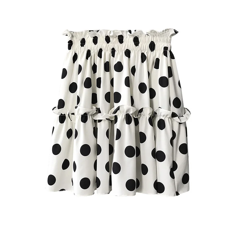 New Summer Flounces High Waist Wave Point Women's Skirt Flower Corn Ruffles A-Line Dot Mini Chiffon Skirt Female