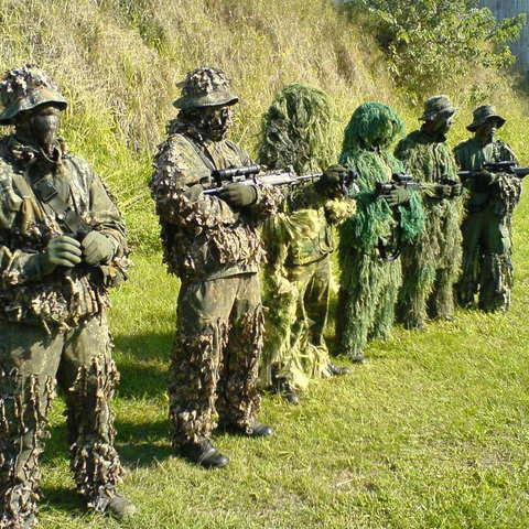 Conjunto de roupa camuflada biônica de folhas verdes e táticas de sniper,  roupa militar de algodão para caça, primavera e outono - AliExpress