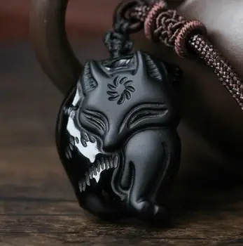 

Natural Obsidian Pendant Necklace Pendant Fox Safe And Good Luck Pendant Animal Statue