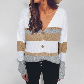 

Women's Contrast Stitching Cardigan Contrast Color Stitching Long Sleeve Loose Long Sweater Autumn Winter Women's Sweater Coat