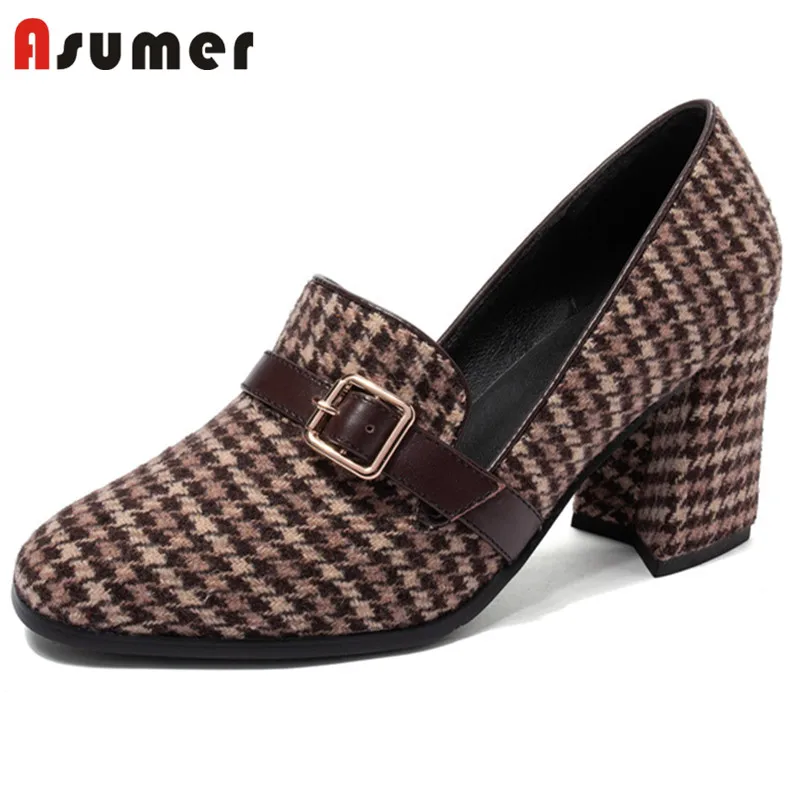 ASUMER/Новинка года; туфли-лодочки; женская обувь с круглым носком и пряжкой; сезон весна-лето; тонкие туфли; классические винтажные женские модельные туфли на высоком каблуке