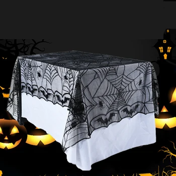 

1pc Halloween Decoration Lace Spider Web Skeleton Skull Tablecloth Black Fireplace Mantel Scarf Event Party Decoration Supplies