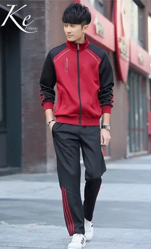 KE Trend, спортивный комплект, большой размер, плюс, свитер, для бега, фитнеса, унисекс, для пар, спортивный костюм, для мужчин и женщин, Униформа, повседневная одежда для студентов - Цвет: Rojo y Negro Hombre