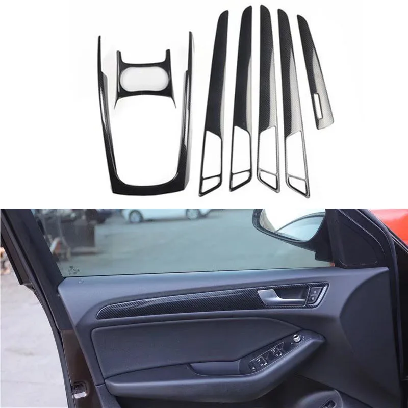 

Carbon Fiber Color Door Trim Gear Panel Drink Holder Sticker Interior Accessory For Audi Q5 2010 2011 2012 2013 2014 2015 2016