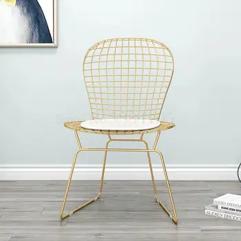 

Nordic Hollow Wire Chair Creative Iron Dining Chair Simple Outdoor Meeting Chair Industrial Wind Designer Chair Gold
