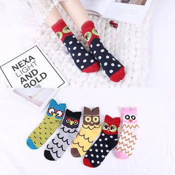 

Short Socks Happy Women Cotton Woman Sox Cartoon Owl Colorful Thin Sock Creative Ladies Soft Spring Summer Trendy Lady Skarpetki