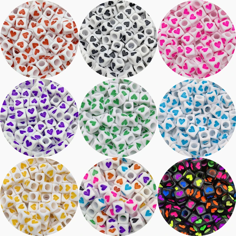 100pcs 6mm Acrylic Spacer Beads Square Shape Heart Beads For Jewelry Making DIY Charms Bracelet Necklace Accessories