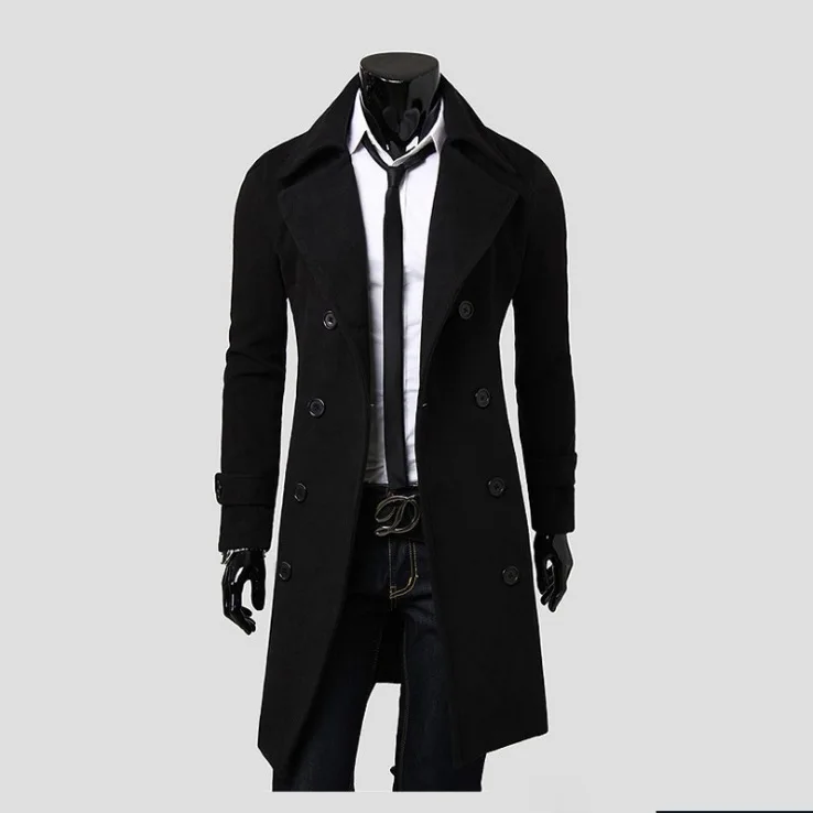 Fashion Brand Autumn Jacket Long Trench Coat Men's High Quality Self-cultivation Solid Color Men's Coat Double-breasted Jacket 2