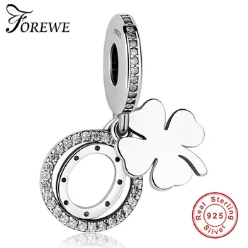 

FOREWE 100% 925 Sterling Silver Four-Leaf Clover & Horseshoe Lucky Day Beads Fit Original Pandora Charm Bracelet Jewelry