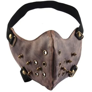 

Punk Rock Unisex Men Face Masks Rivets Brown Party Mask Halloween Cosplay Costume Unique Adults