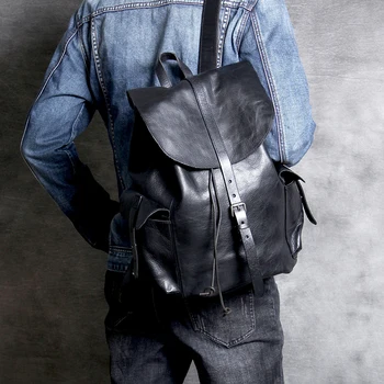 

Men Genuine Cow Leather Backpack Handmade Vintage Men Travel Backpack Large Capacity Full Grain Leather Laptop Backpack