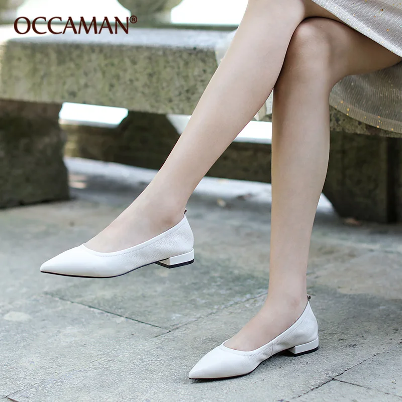 

OCCAMAN Spring Retro Genuine Leather Ladies Loafers Vintage Soft Sole Single Women Flats 41198