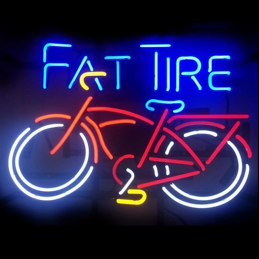 Неоновые вывески в подарок для велосипеда с толстыми шинами из настоящего стекла, пивной бар, магазин, вечерние, настенные окна, рекламный дисплей, неоновый светильник 19x15