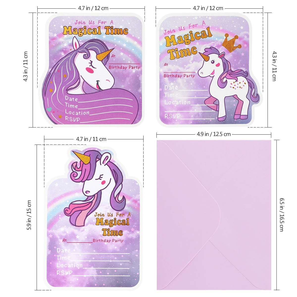  24pcs Unicorn Party Invitation Cards With 24 Pcs Envelopes And 24 Pcs Stickers Cute Cartoon Invitat - 4000567603695