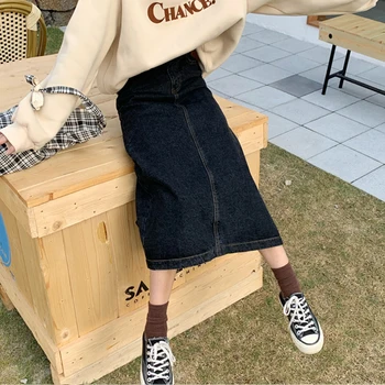 

New Denim Skirts Womens High Waisted Faldas Mujer Moda 2020 Summer Skirt Black Blue Long Skirts For Women