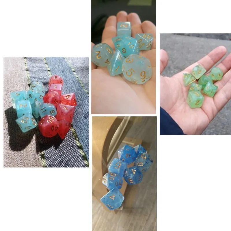 7 шт./компл. многогранные игральные кости d & d4 d6 d8 d10 % d12 d20 TRPG для настольной