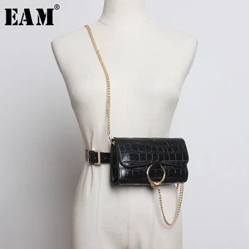 

[EAM] Pu Leather Multicolor Black Mini-bag Split Long Belt Personality Women New Fashion Tide All-match Spring 2020 1M837