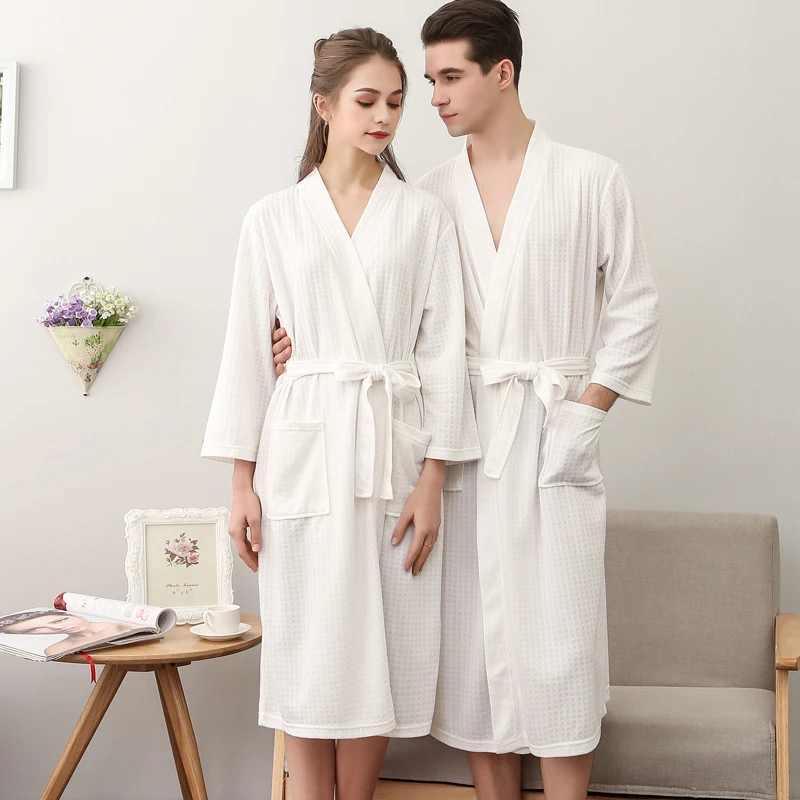 100% Cotton Long Thick Absorbent Terry Bath Robe Kimono Men LightWeight Waffle Towel Bathrobe Plus Sleepwear Women Dressing Gown solid wearable beach towel spa bath towels robe soft button wrap skirt girl women absorbent microfiber bath gown halter top