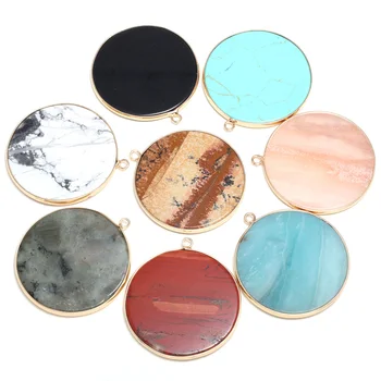

Natural Stone Round Agates Pendants exquisite Charm for Jewelry Making Diy earring necklace Bracelet accessories Size 40x45mm