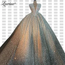 Пышные платья для выпускного вечера с серебряными блестками и v-образным вырезом, турецкие пышные вечерние платья, Дубай, арабское вечернее платье, Robe De Soiree, на заказ