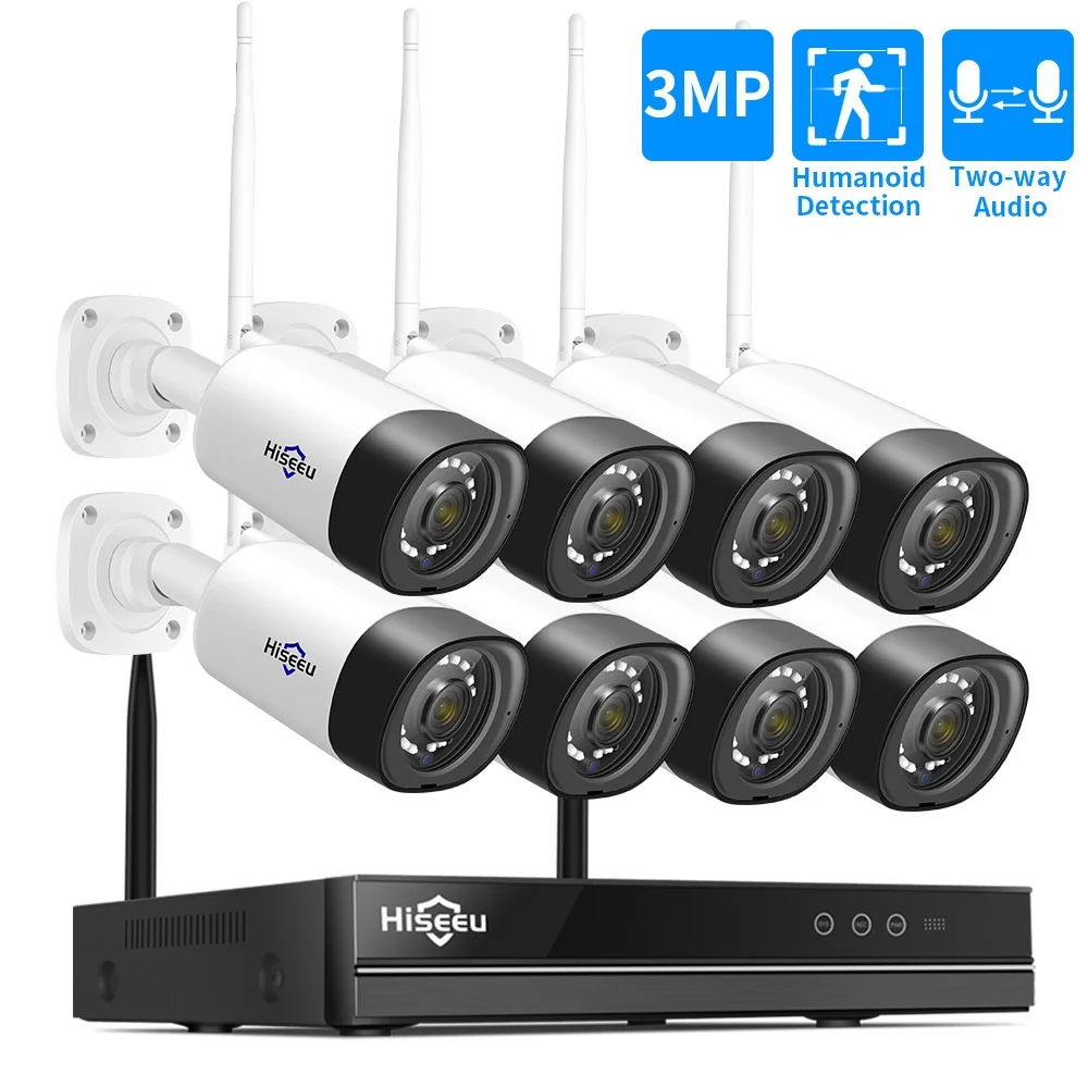 H.265 3MP 8CH inalámbrico CCTV de Audio seguridad IP al aire libre sistema de cámara NVR Kit 2MP 1080P 1T 3T HDD ver Hiseeu