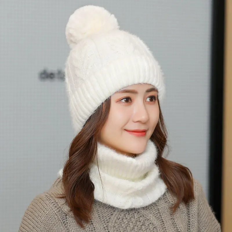 Осенне-зимний теплый комплект из вязаной шерстяной шапки и шарфа, Модный женский шерстяной комплект из двух предметов, шапочки с воротником, шапка для девочек - Цвет: 41