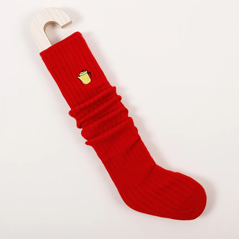 Детские носки для девочек и мальчиков; зимние хлопковые носки; Детские однотонные носки до колена - Цвет: Красный
