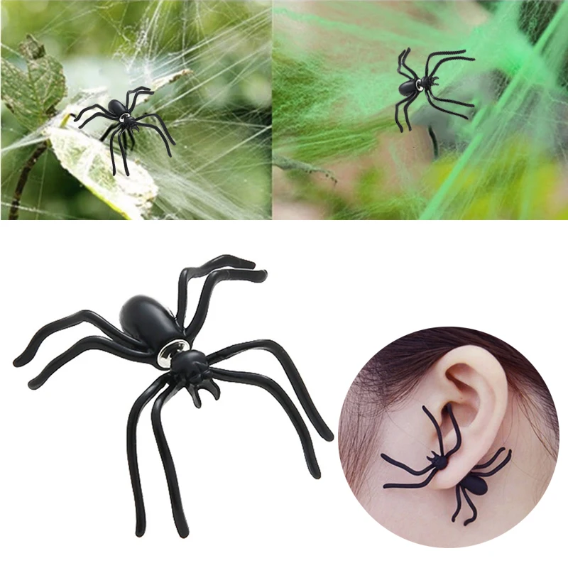 

2pcs cos Spider Earring Stud Earring Lovely Sturdy Black Praty Decoration Festival Halloween Decoration Accessories Ear Alloy