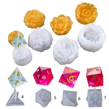 

DIY Crystal Epoxy Mold Dice Fillet Flower Digital Game Jewelry Silicone Mould