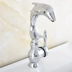 Silver Polished Chrome Brass Swivel Spout Single Handle Cute Animal Dolphin Style Bathroom Kitchen Sink Faucet Mixer Tap msf853