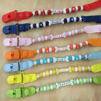 

Baby Silicone Pacifier Chain Custom Personalised Name Pacifier Clips Holder Chain Silicone Animal Heart Beads Holder Chain