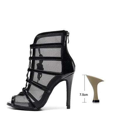 Woman High Top Latin Dance Shoes Red Black Ballroom Dance Boots Women Salsa Tango Dancing Shoes Girls Soft Bottom Party Sandals black-7.5cm