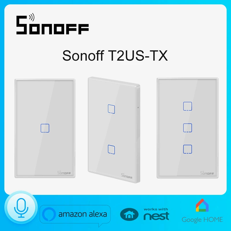 SONOFF T2 серия US TX Smart Wifi сенсорный настенный выключатель света с рамкой 433 RF/Voice/APP Управление работает с Alexa умный дом