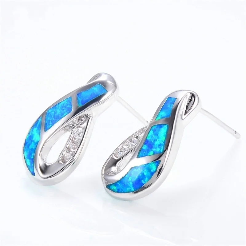 Exquisite Geometric Blue Imitation Fire Opal Stud Earrings For Women Accessories Jewelry Fashion Rhinestones Women Earrings Gift