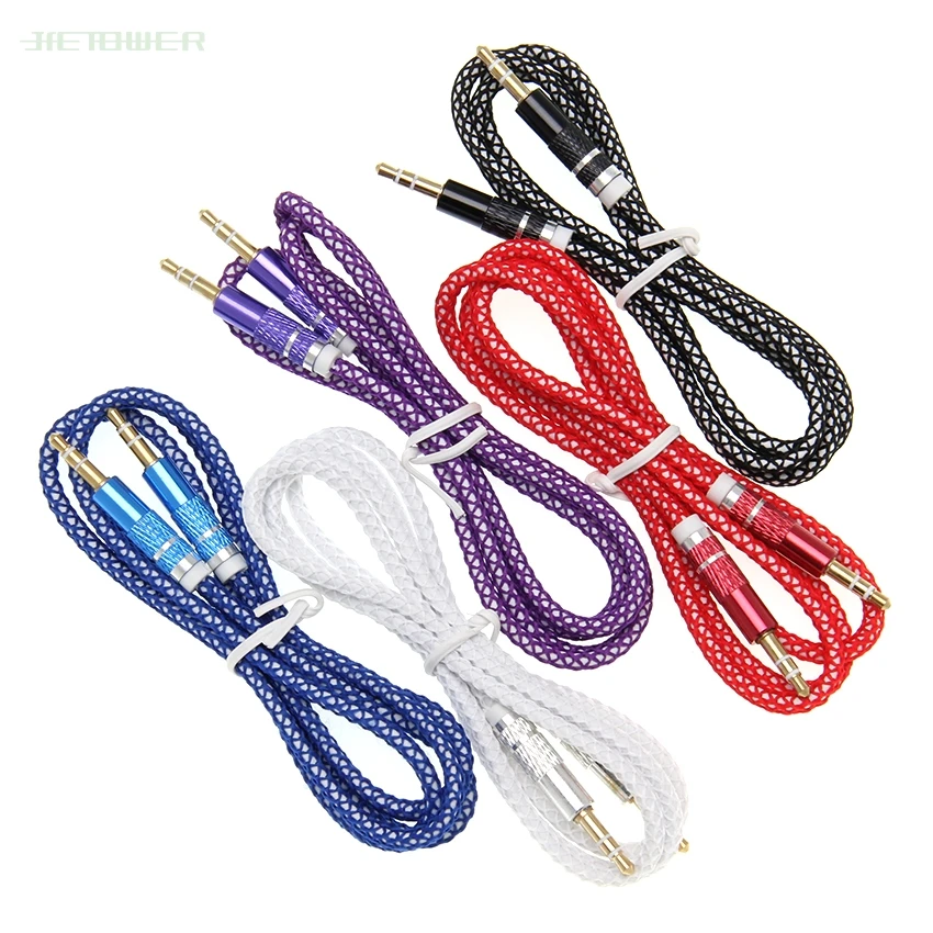 3 5mm durable Audio Cable Nylon Braid candy Car AUX Cable Headphone Extension Code for Phone MP3 Car Headset Speaker 100pcs lot