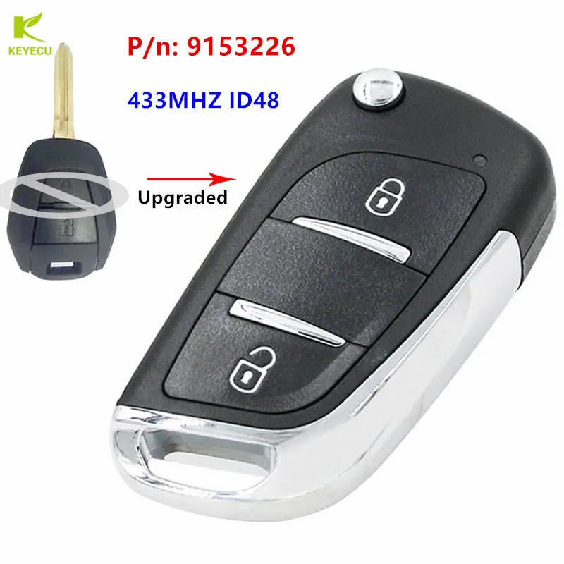 

KEYECU Replacement Upgraded Flip Remote Key Fob 2 Button 433MHz ID48 for Vauxhall Omega/Vectra/Frontera/Isuzu P/N: 9153226