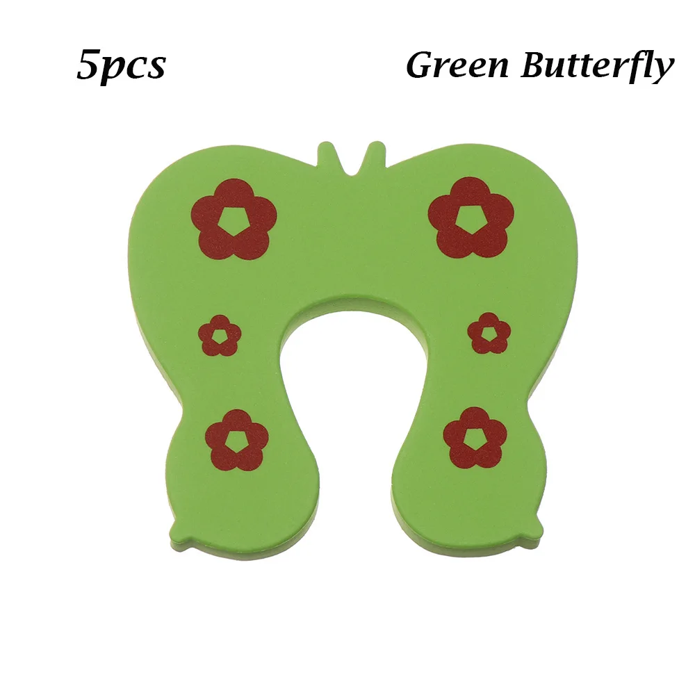 Green Butterfly 5 шт., мультяшный мягкий пенопластовый Ограничитель для двери, детский протектор для пальцев, защита для дома, кухни, спальни, безопасности, дверной зажим, поставка безопасности - Цвет: Green Butterfly