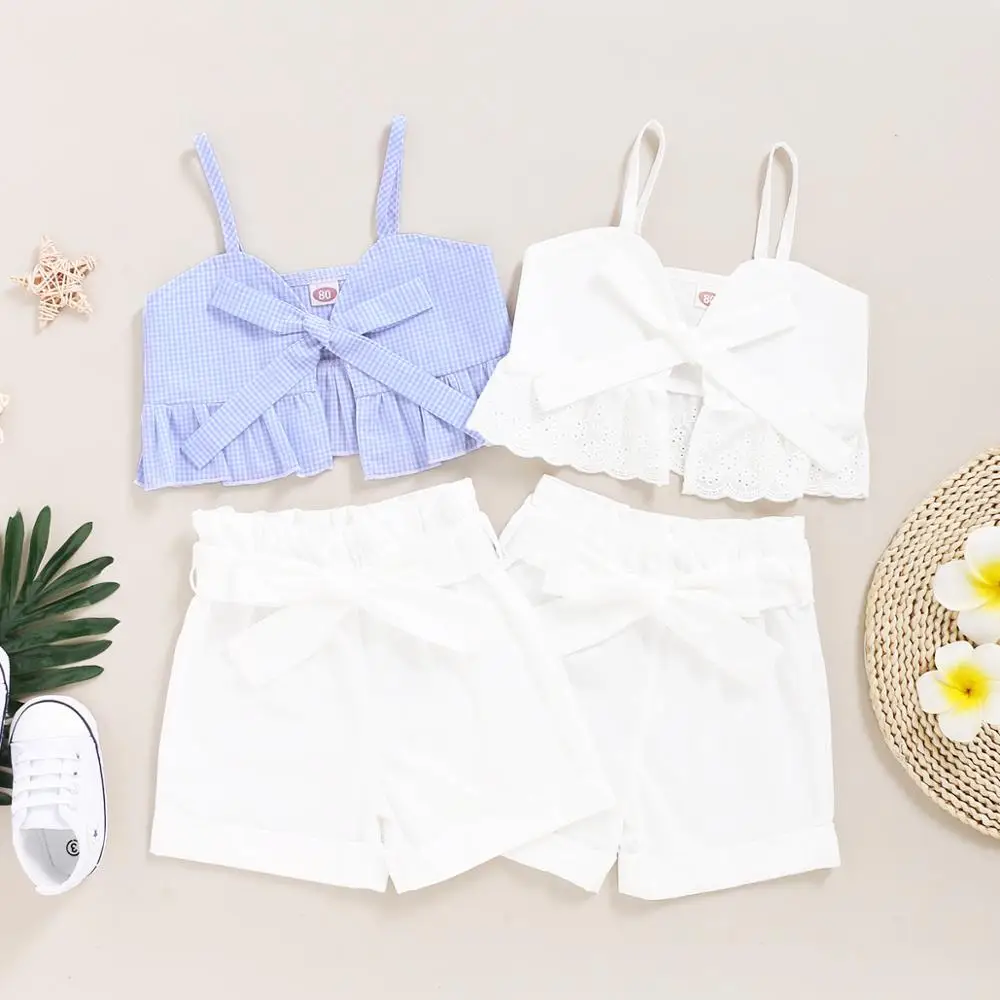 2020 Summer Newest Baby Girl Outfits Cute Bow Sleeveless Vest+Short Pants 2pcs Set Princess Toddler Kids Clothes Suit | Детская одежда