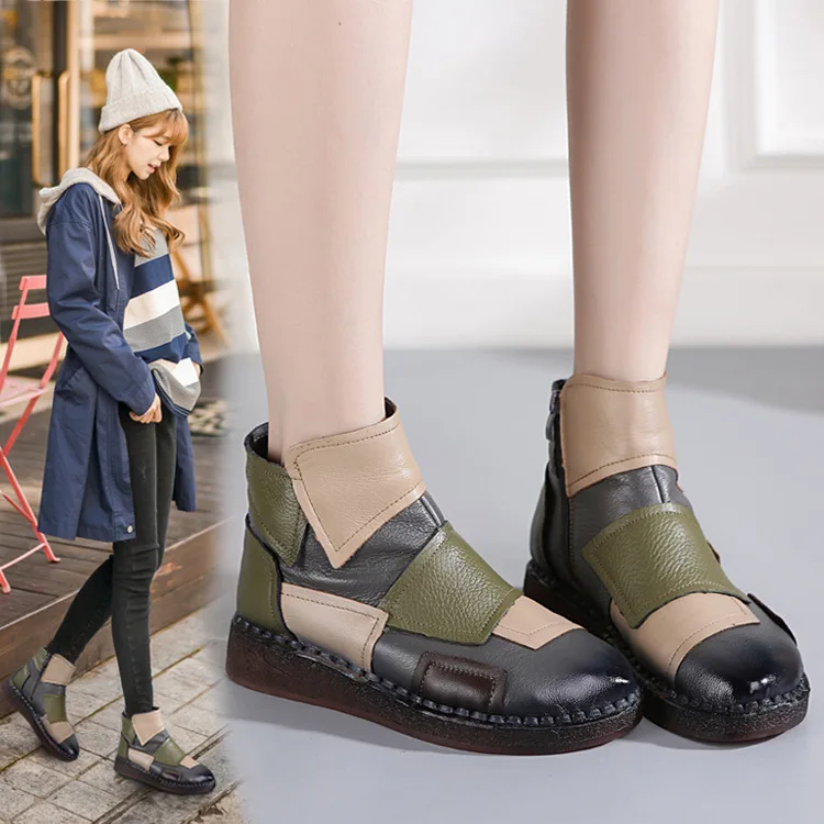 

Elegant Birds 2019 New Style Autumn Retro Soft-Sole Martin Boots Not Tired Feet Casual Shoes Genuine Leather Handmade WOMEN'S Sh