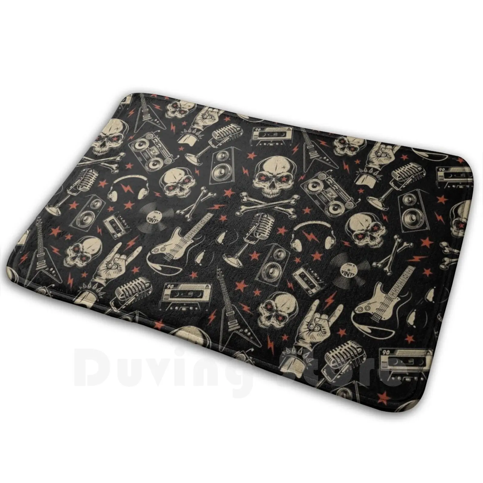 Rock And Roll Retro Skull Mat Rug Carpet Anti-Slip Floor Mats Bedroom Music Classic N Vintage Guitar | Дом и сад
