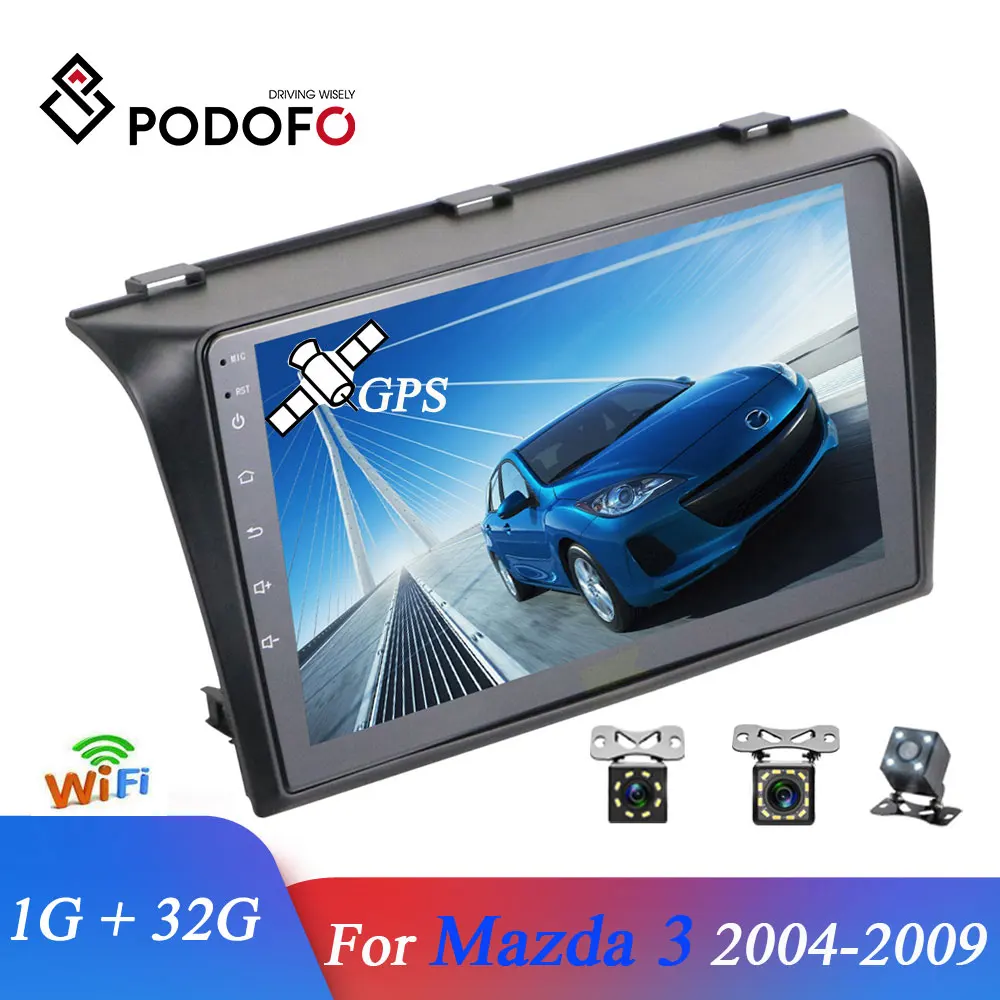 

Podofo Car Multimedia player 2 Din 9" Android Car Stereo WIFI GPS MAP Auto Audio Radio For Mazda 3 2004-2009