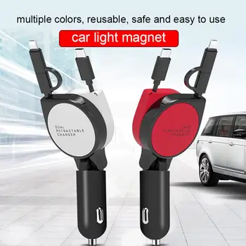 

Multifunctional Telescopic Car Charger 3-in-1 Multiple USB Cable Cord Adapter With Type-C Micro USB Port Connectors For Phones