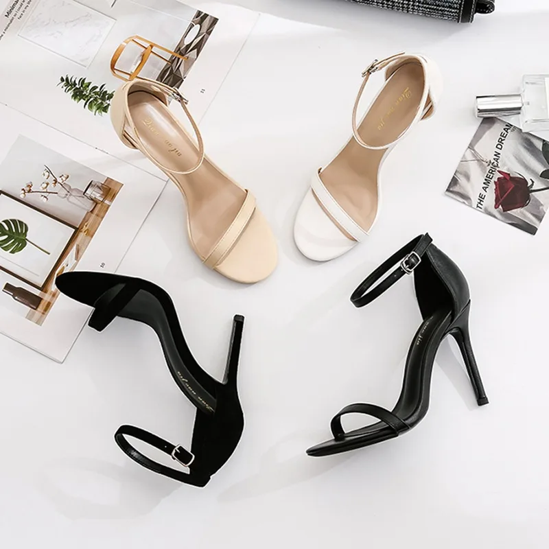 

2019 New Style A- line with Sandals Female Summer Thin Heeled Peep-Toe Versatile Black Sexy Hipster High-heeled Shoes