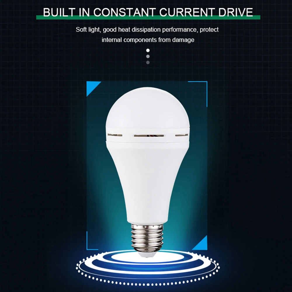 E27 LED Emergency Light 9W 12W 15W Night Market Lamp Intelligent Charging Emergency Light Bulb Rechargeable Battery Lighting 5