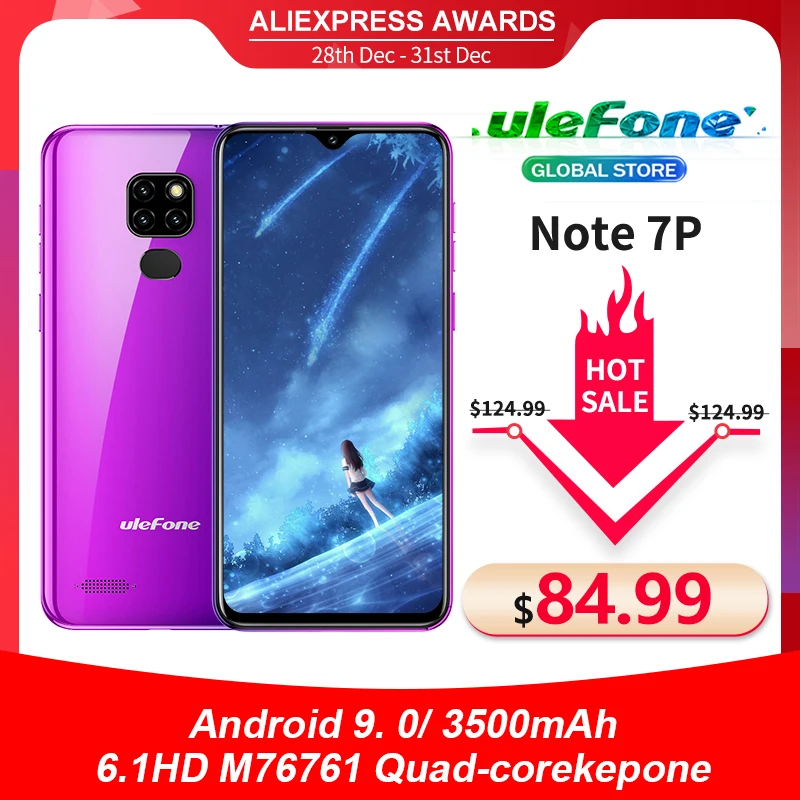 Смартфон Ulefone Note 7P на Android 9 0 четыре ядра экран 3500 дюйма 3 Гб + 32 ГБ 6 1 мАч|Смартфоны| |