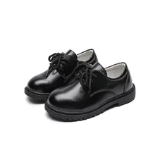 Sapatos casuais infantis de couro de vaca, calçados pretos para meninos para festa de casamento primavera outono 2021